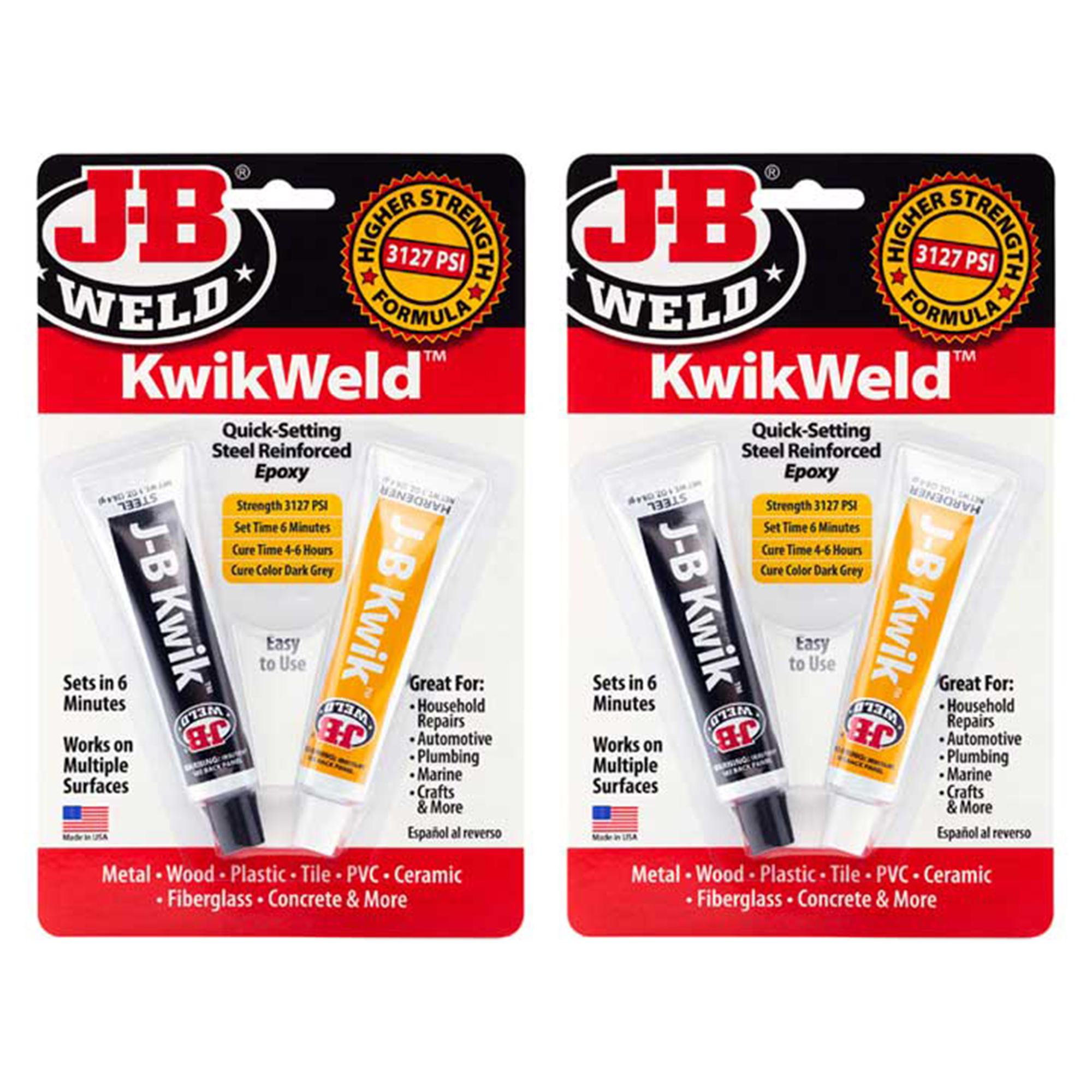 JB Weld KwikWeld Twin Tubes — 2 Oz., Fast-Setting, Durable Dark Grey Bond, 3127 PSI, Model# JBW8276